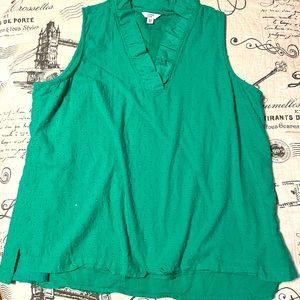 Crown & Ivy Women’s Ruffled V-neck top size XXL in color Green Gate